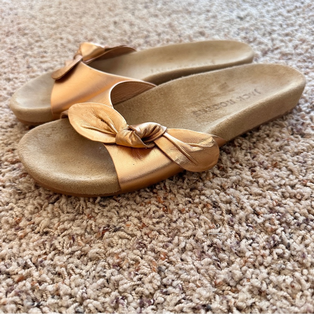 JACK ROGERS DOROTHY  KNOTTED BOW SLIDE ROSE GOLD SANDALS 7.5 EXCELLENT